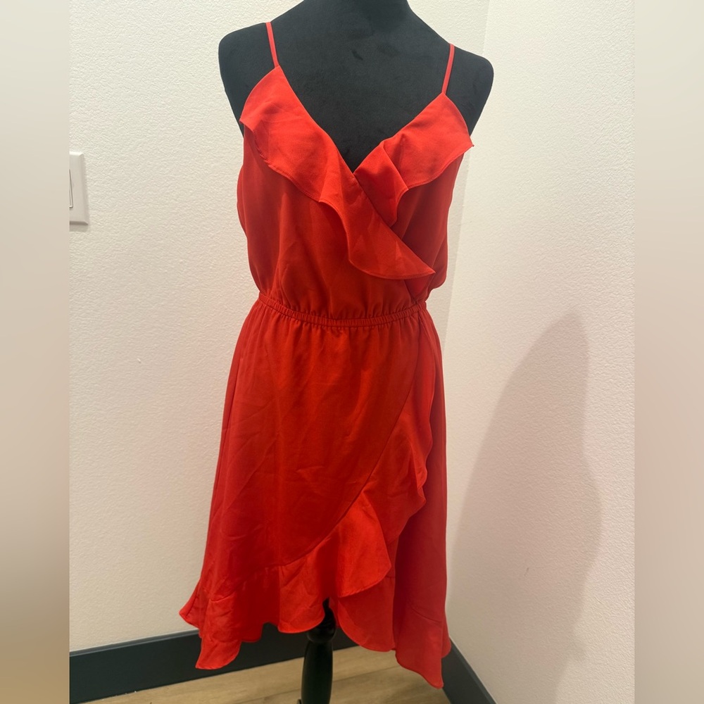 Bebe Small Red Ruffle Wrap Mini Dress